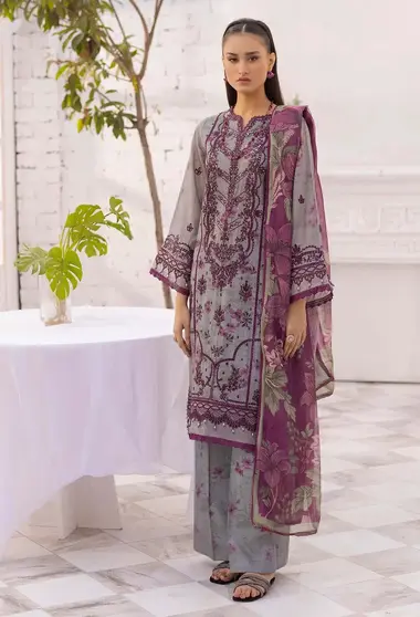 Unstitched Printed Lawn Suit | 07772 by ADANS LIBAS, DarkGray