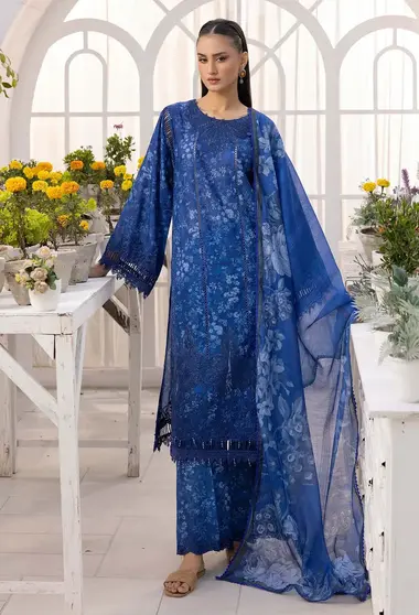 Unstitched Printed Lawn Suit | 07774 by ADANS LIBAS, Blue