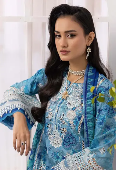 Unstitched Printed Lawn Suit | 07777 by ADANS LIBAS, Blue