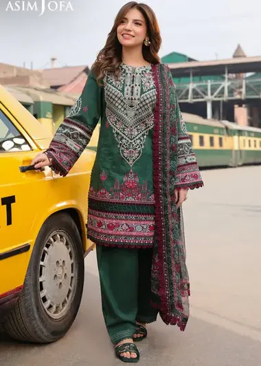 Unstitched Embroidered Lawn Suit | AJUBF-41 by ASIM JOFA, DarkGreen