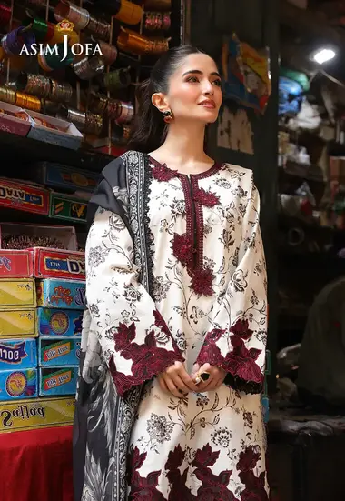 Unstitched Embroidered Lawn Suit | AJUBF-52 by ASIM JOFA, White