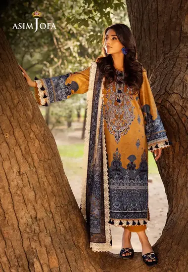 Unstitched Embroidered Lawn Suit | AJUBJ-10 by ASIM JOFA, GoldenRod