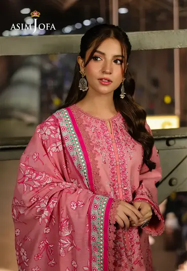 Unstitched Embroidered Lawn Suit | AJUBF-02 by ASIM JOFA, Pink
