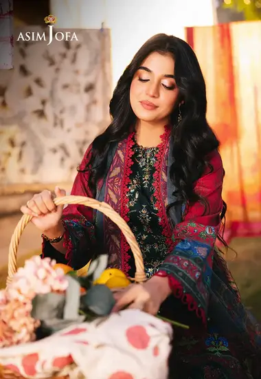 Unstitched Embroidered Lawn Suit | AJUBJ-06 by ASIM JOFA, Red