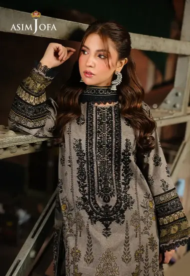 Unstitched Embroidered Lawn Suit | AJUBF-51 by ASIM JOFA, DarkGray