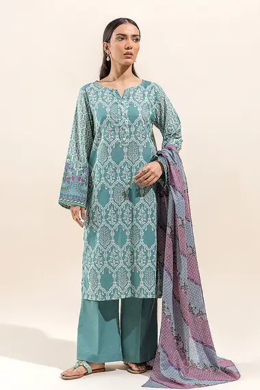 printed lawn shirt with printed lawn dupatta bt1s24u26 by beechtree, CadetBlue