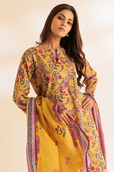 digital printed lawn shirt with digital printed lawn dupatta by bonanza satrangi, GoldenRod