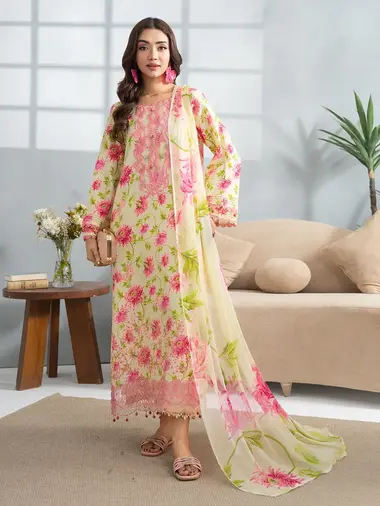 EMBROIDERED AMAYA LAWN BY CELTS | AC - 06 by CELTS, LightYellow