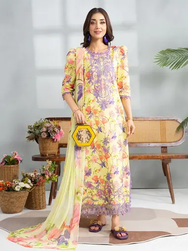 EMBROIDERED AMAYA LAWN BY CELTS | AC - 04 by CELTS, Yellow