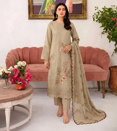 Embroidered Fancy Doria Lawn | Anarkali (Vol 4312) by FARIA, Olive