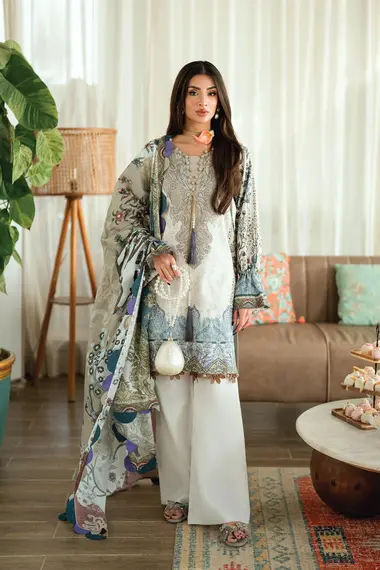 Urbane Printed Lawn Dupatta | 20935A by JADE, FloralWhite