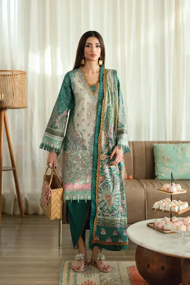 Urbane Printed Lawn Dupatta | 20936A by JADE, DarkGreen