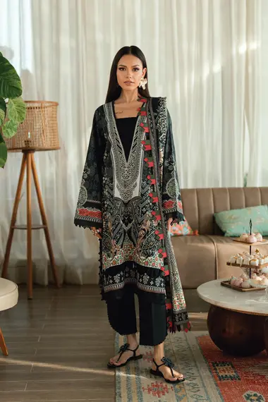 Urbane Printed Lawn Dupatta | 20937A by JADE, Black