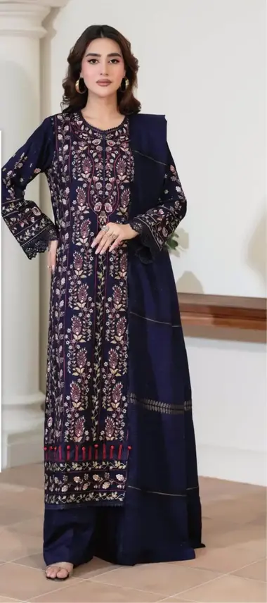 Unstitched Embroidered Elegent Jacquard | JW- 614 by JOHRA, DarkBlue