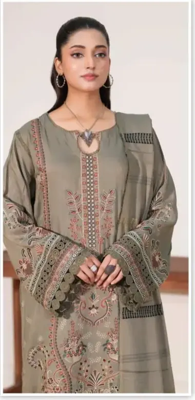 Unstitched Embroidered Elegent Jacquard | JW- 611 by JOHRA, OliveGreen