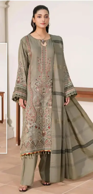 Unstitched Embroidered Elegent Jacquard | JW- 611 by JOHRA, OliveGreen