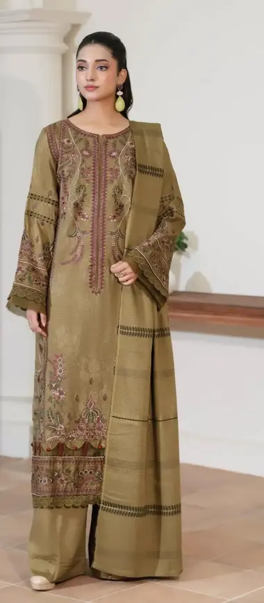 Unstitched Embroidered Elegent Jacquard | JW- 613 by JOHRA, SaddleBrown