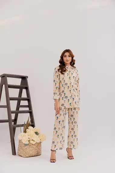 digital printed lawn shirt with same digital printed lawn trouser kwu24407 by khanam, Bisque