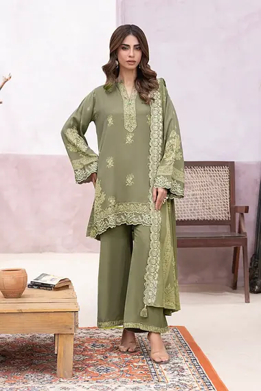 Unstitched Printed Embroidered | LG-RL-0307-B by LAKHANY, OliveDrab