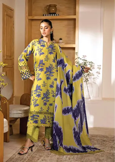 Unstitched Elaheh Printed Lawn Suit | MB-ELHV3-01 by MARIA B, Yellow