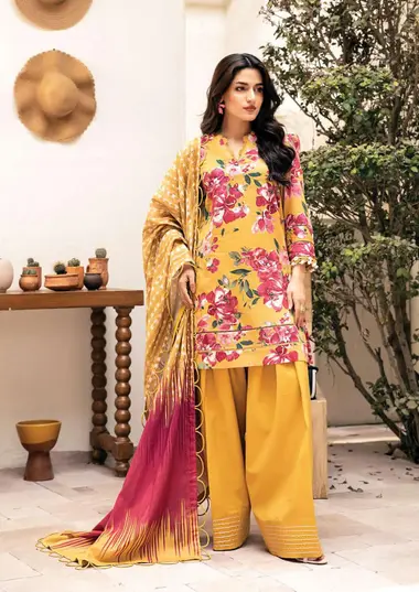 Unstitched Elaheh Printed Lawn Suit | MB-ELHV3-05 by MARIA B, Yellow
