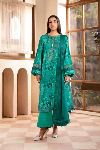 Unstitched Embroidered Lawn Suit | MB-CUS25-910A by MARIA B, Teal