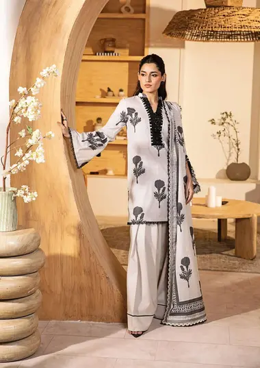 Unstitched Elaheh Printed Lawn Suit | MB-ELHV3-10 by MARIA B, Ivory