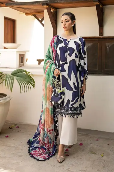 Unstitched Embroidered Lawn Suit | MB-CUS25-905B by MARIA B, White