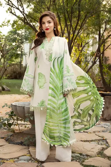 Unstitched Embroidered Lawn Suit | MB-CUS25-906B by MARIA B, White