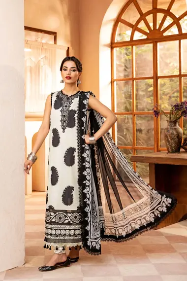 Unstitched Embroidered Lawn Suit | MB-CUS25-911B by MARIA B, White