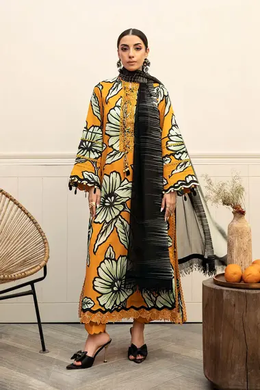 Unstitched Embroidered Lawn Suit | MB-CUS25-902A by MARIA B, Gold