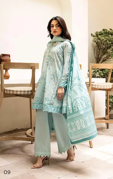 Unstitched Elaheh Printed Lawn Suit | MB-ELHV3-09 by MARIA B, LightSeaGreen