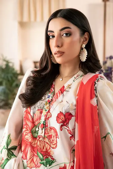 Unstitched Embroidered Lawn Suit | MB-CUS25-907B by MARIA B, White