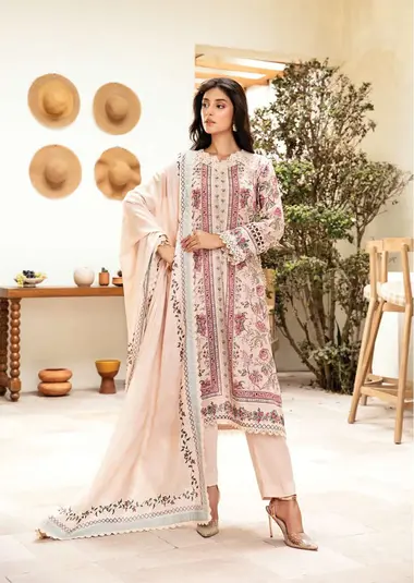 Unstitched Elaheh Printed Lawn Suit | MB-ELHV3-04 by MARIA B, PeachPuff