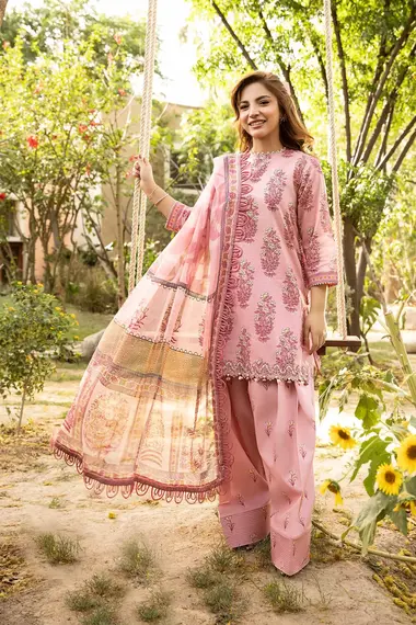 Unstitched Embroidered Lawn Suit | MB-CUS25-908A by MARIA B, Pink