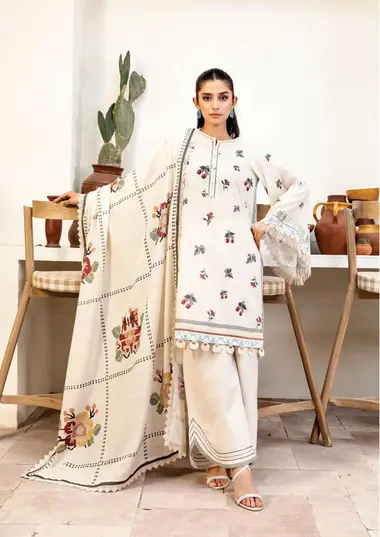 Unstitched Elaheh Printed Lawn Suit | MB-ELHV3-06 by MARIA B, White