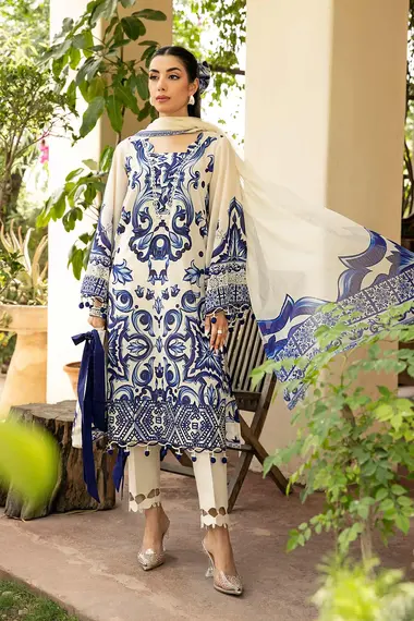 Unstitched Embroidered Lawn Suit | MB-CUS25-904A by MARIA B, White
