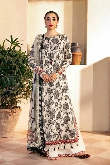 Unstitched Embroidered Lawn Suit | MB-CUS25-909B by MARIA B, White