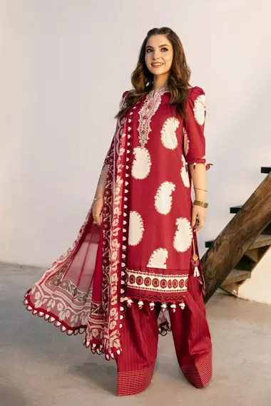 Unstitched Embroidered Lawn Suit | MB-CUS25-911A by MARIA B, Red