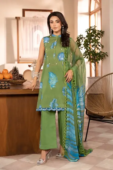 Unstitched Embroidered Lawn Suit | MB-CUS25-906A by MARIA B, Green