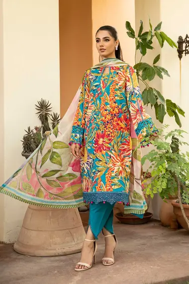 Unstitched Embroidered Lawn Suit | MB-CUS25-903A by MARIA B, Blue