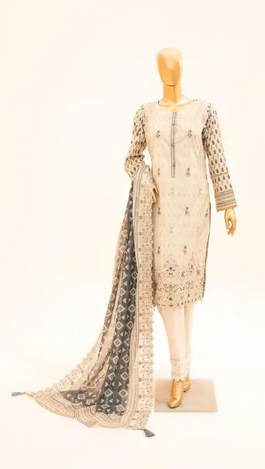 Embroidered Unstitched Lawn Collection Vol-6 by MEHAK, AntiqueWhite