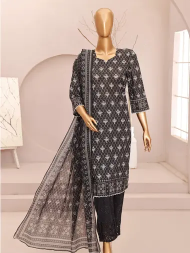 Unstitched Printed Lawn Suit by MTF, Black