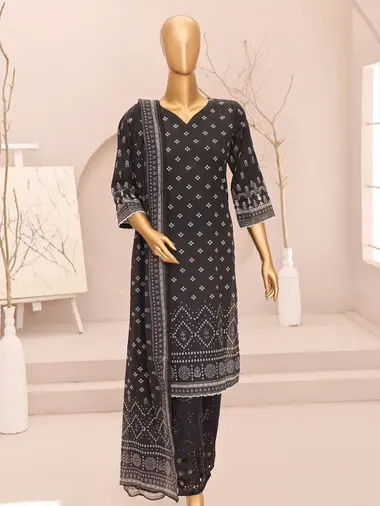 Unstitched Printed Lawn Suit by MTF, Black