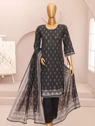 Unstitched Printed Lawn Suit by MTF, Black