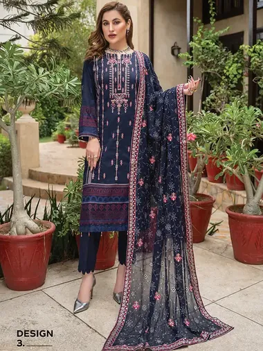 3 pcs unstitched suit d03 - winter collection by mtf, DarkBlue