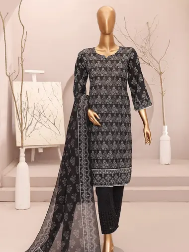 Unstitched Printed Lawn Suit by MTF, Black