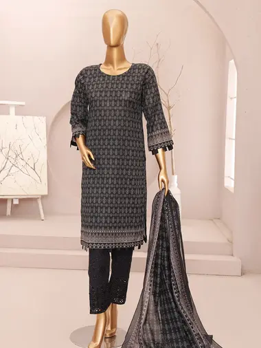 Unstitched Printed Lawn Suit by MTF, Black