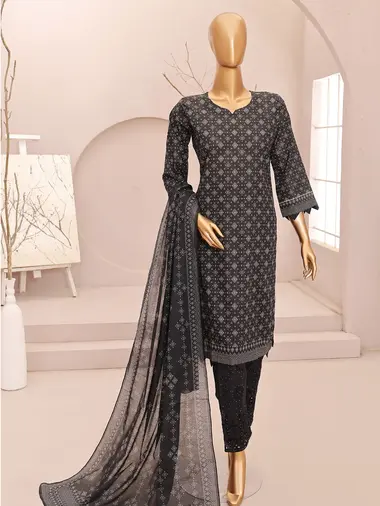 Unstitched Printed Lawn Suit by MTF, Black