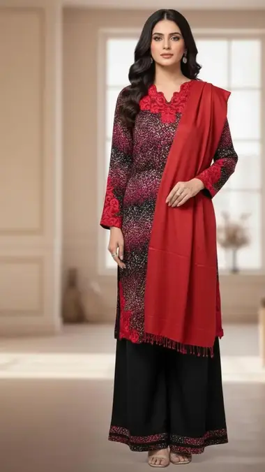 Printed Marina Stitched Shirt And Solid Marina Trouser by NISA  ATTIRE, DarkRed